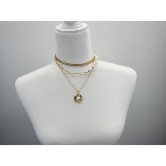 EXPRESS LAYERED PEARL CHAIN NECKLACE - Picture 2 of 5